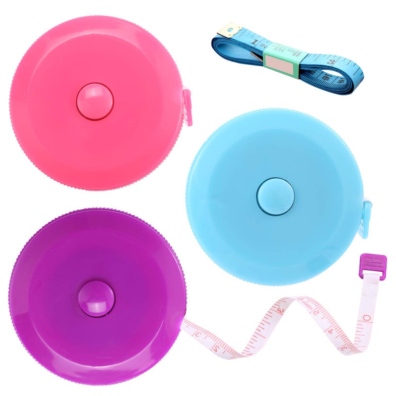 BUSHIBU Tape Measure Body Measuring Tape, Retractable 60 Inch Soft Mini Measuring Tape, Small Sewing Fabric Tape Measurer for Cloth Waist Medical Nursing Craft(3 Pack/Pink Purple Sky Blue) - Image 1
